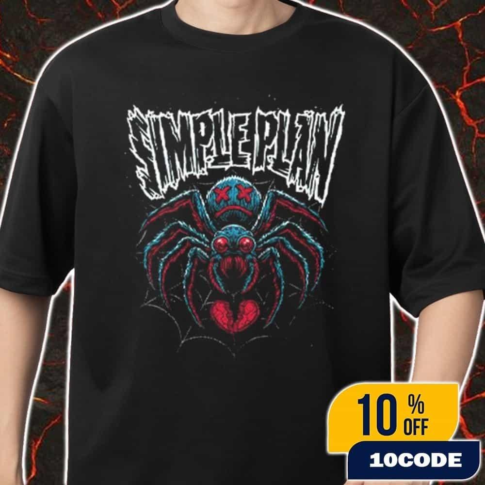Simple Plan Halloween 2026 New Arrivals Spider Artwork Tee Version Merch Unisex M