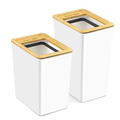 HeGeed of Trash Şık Çöp İnce Çöp Kovası Bambu Kare Çöp Kovası Oturma Banyo Çöp Kovası [Set 2] Kova, 7L+9L Kova, Kapak, Kompakt, Kova,
