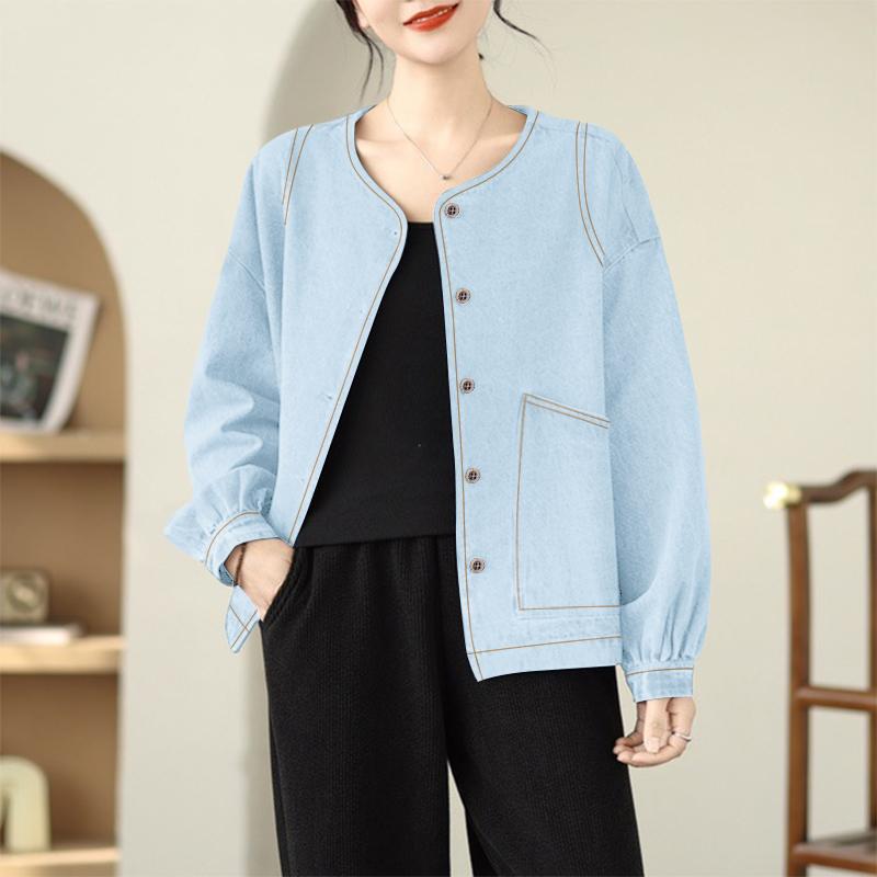 

ZANZEA Женская повседневная блузка-кардиган с круглым вырезом, свободного кроя, с длинным рукавом 2XL светло-синий