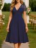 2025 Autumn/Winter V-neck Lace Hollow-out Short-sleeved Evening Party Dress