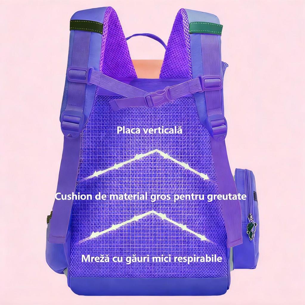 Kids Purple Backpack Large Capacity Waterproof Lightweight 37x24x12cm Multiple Pockets Violet
