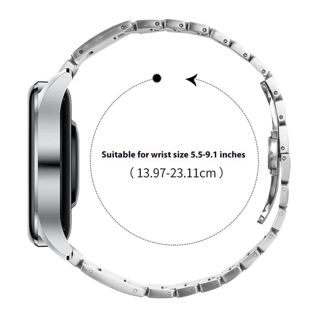 For Huawei Watch GT 2 46mm Replacement Strap H-Type Butterfly Clasp Stainless Steel Watch Band Silver