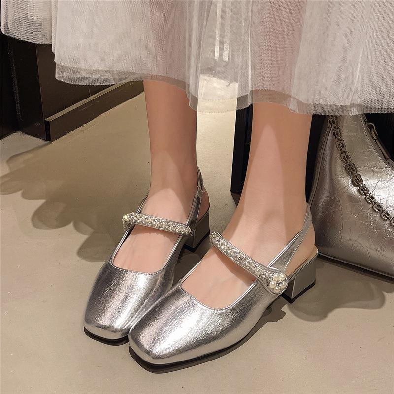 French Beautiful Bag Head Sandals Women's 2025 New Summer High Heels with Skirt Rhinestone Thick Heel Sandals