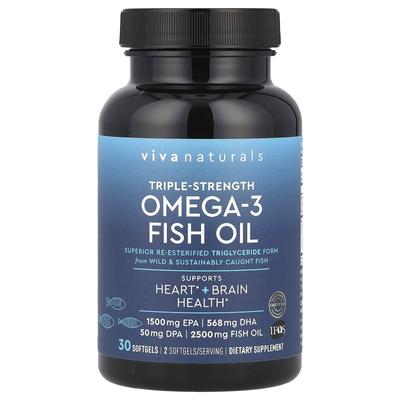 Aceite de pescado Omega-3, triple potencia, 2500 mg, 30 cápsulas blandas (1250 mg por cápsula blanda)