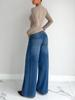 Women's Long-Sleeve Asymmetrical Draped T-Shirt with Metal Buckle for Autumn/Winter
