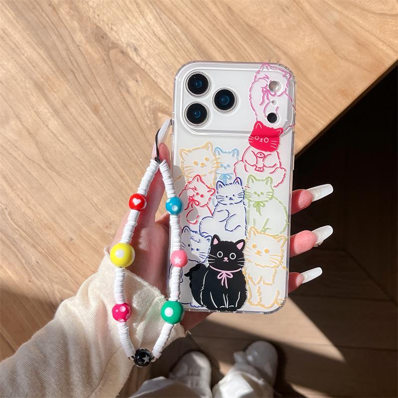 Adorable Colorful Cat Line Design Phone Case for iPhone 17, 16 Pro Max, 15, and 14 - New Model