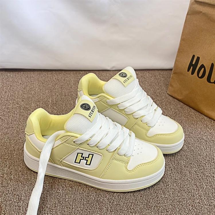 

Женская обувь осень 2024 года, новая круглая толстая подошва, подчеркивающая буквенный цвет, спортивная обувь, легкие женские кроссовки для бега 35 светло-желтого