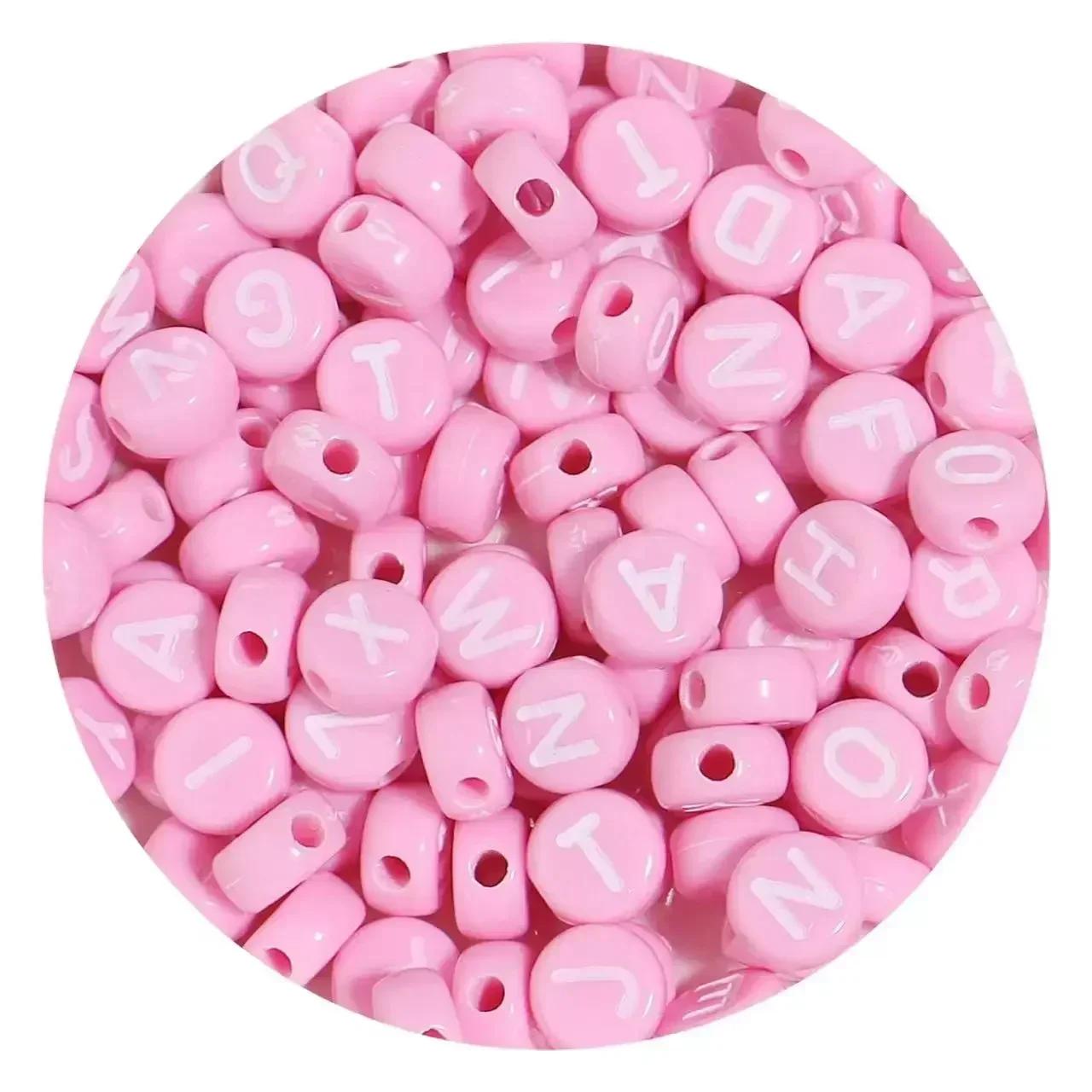 

100/200/300/500 шт. Акриловые цветные бусины с буквами, круглые, плоские, свободные, разделительные, алфавитные бусины для изготовления ювелирных изделий своими руками, браслет ручной работы 100PCS розовый