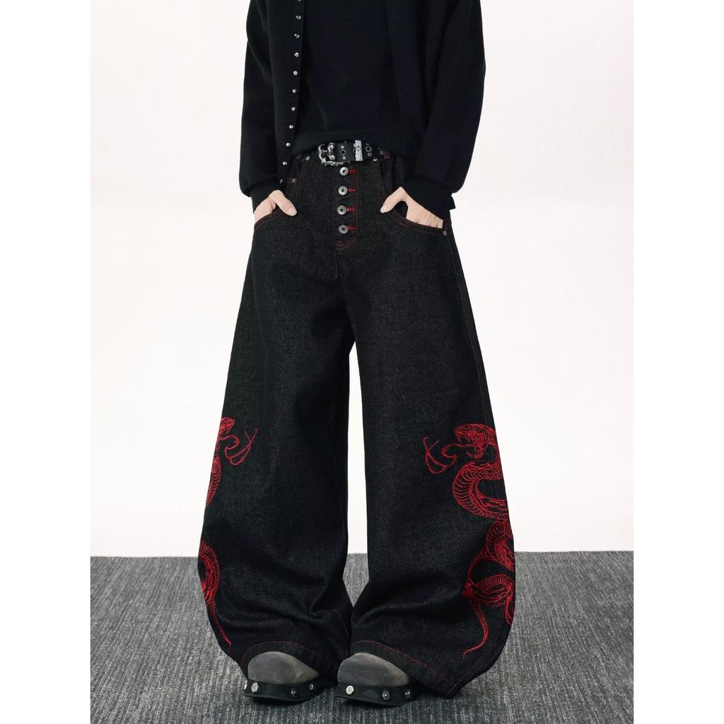 Unisex High Waist Barrel Jeans Loose Fit Streetwear Wide Leg Jeans Vintage American Zip Fly Stretch Denim Trousers