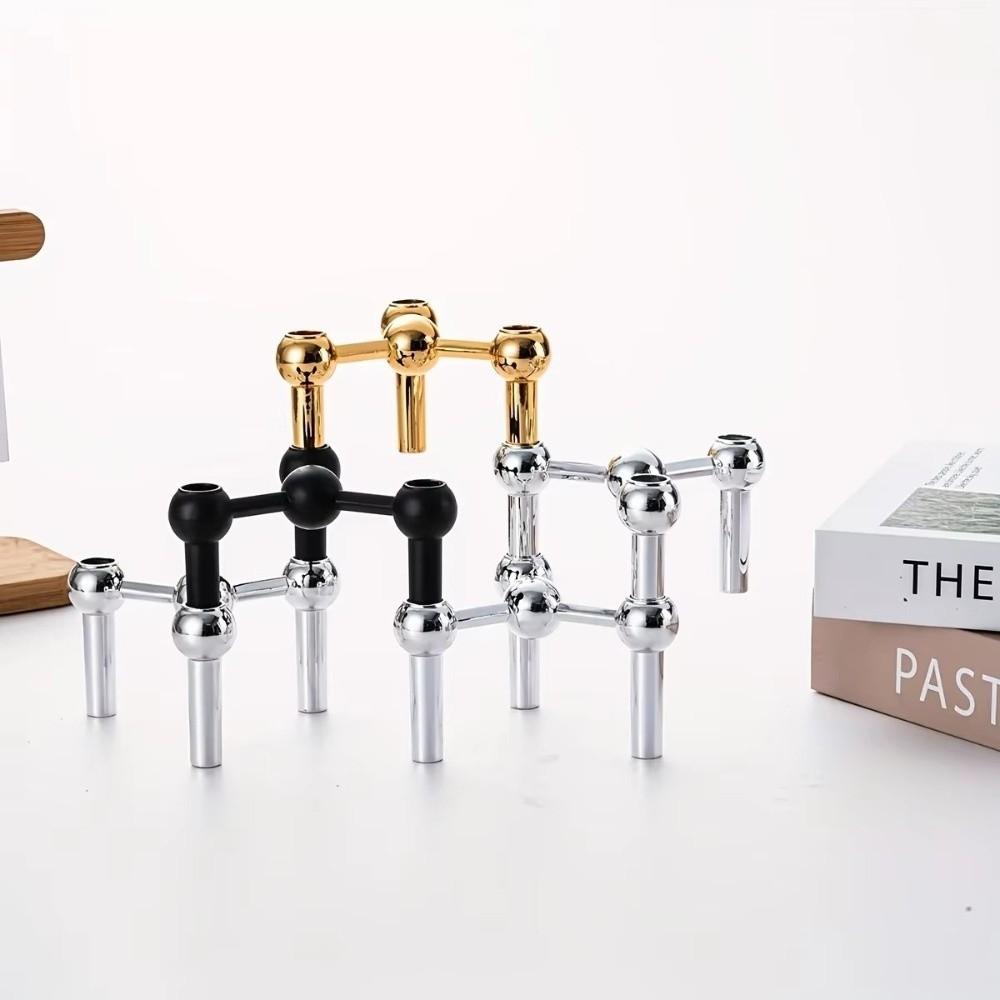 Kovový držák na svícen s molekulární strukturou, stříbrný trojúhelníkový svícen, domácí dekorace, svícen, dárek