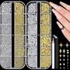 Japanese Style Starry Sky Metal Nail Art Rivets In Gold & Silver - DIY Non-Fading Nail Accessories with Rhinestone Inlays