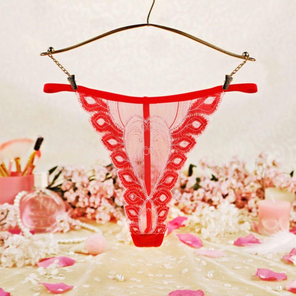 Thin Belt Sexy Mesh Thongs Cotton Crotch Transparent T-Pants Lace Embroidered Panties  Anniversary