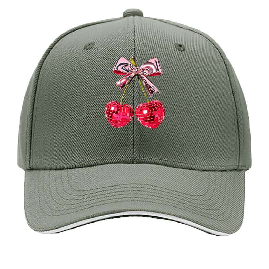 Pink Bow Red Disco Ball Cherries Graphic Sandwich Baseball Cap Unisex Women Sun Cap Outdoor Workouts Hat