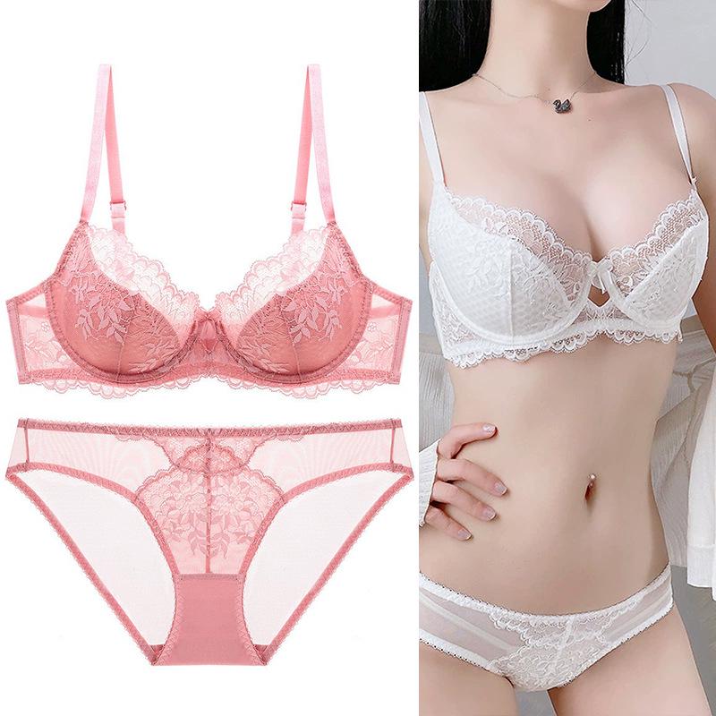 Breathable Lace Push-Up Bra Set: Underwire Support, Minimizing for Large, Lifting for Small Busts