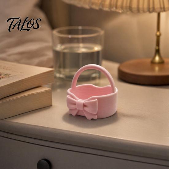 3D Printed Bow Storage Basket, Portable Rounded Design Lipstick Sundries Holder for Entryway Desktop Vanity Tabletop, Girly Style Home Organizer