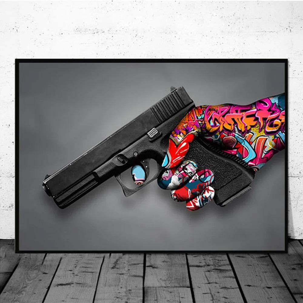 Street Graffiti Abstract Wall Art Poster Sneakers Gestures Love Hearts Lips Pop Mural Modern Home Decor Canvas Pictures Prints