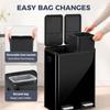 2 X 30L Double Kitchen Bin, Stainless Steel Pedal Rubbish Bin with Dual Compartments, Soft Close Lids, High Gloss Black