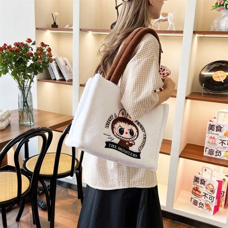 Labubu plush tote bag large capacity cute single crossbody commuter bag girls gift bag