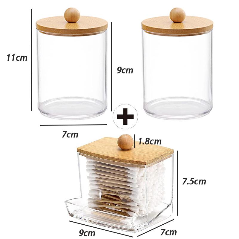 Acrylic Cosmetic Product Storage Box Containing Cotton Swab Container And Bamboo Lid Suitable For Toothpicks And Cotton Items