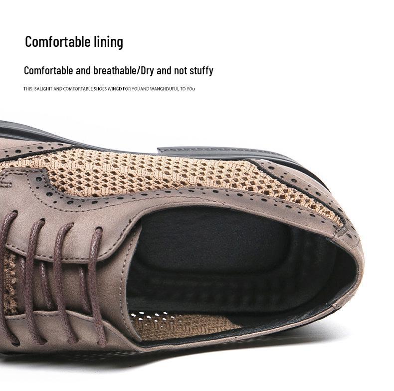 Men's Summer Mesh Leather Brogue Shoes: Casual, Business, British Style, Lace-Up, Wedding-Ready