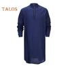 Men's Cotton Linen Kaftan Long Sleeve O-Neck Robe Solid Color Button-up Collar Thobe Breathable Arabic Clothing for Prayers Casual Wear