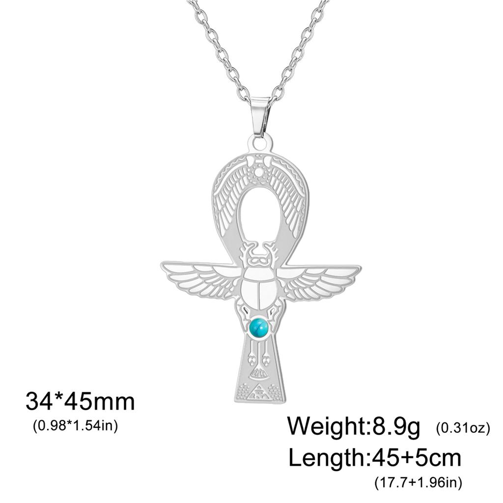 EUEAVAN Ancient Egyptian Ankh Cross Necklace Stainless Steel Turquoise Scarab Pendant Chain Men Women Personality Jewelry Gift