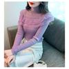 New Style Half Turtleneck Lace Ruffle Patchwork Sweater Feminine Style Studded Top