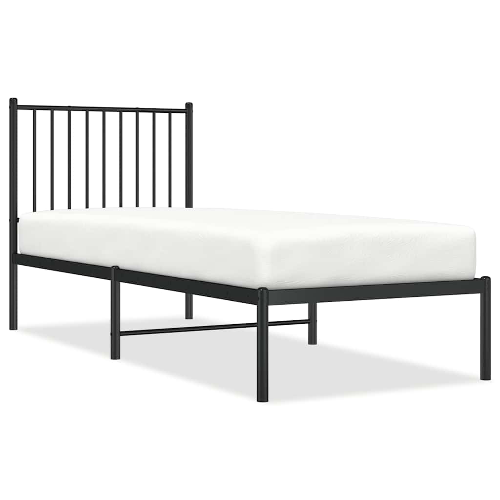 Metal Bed Frame with Headboard Black 80x200 Cm