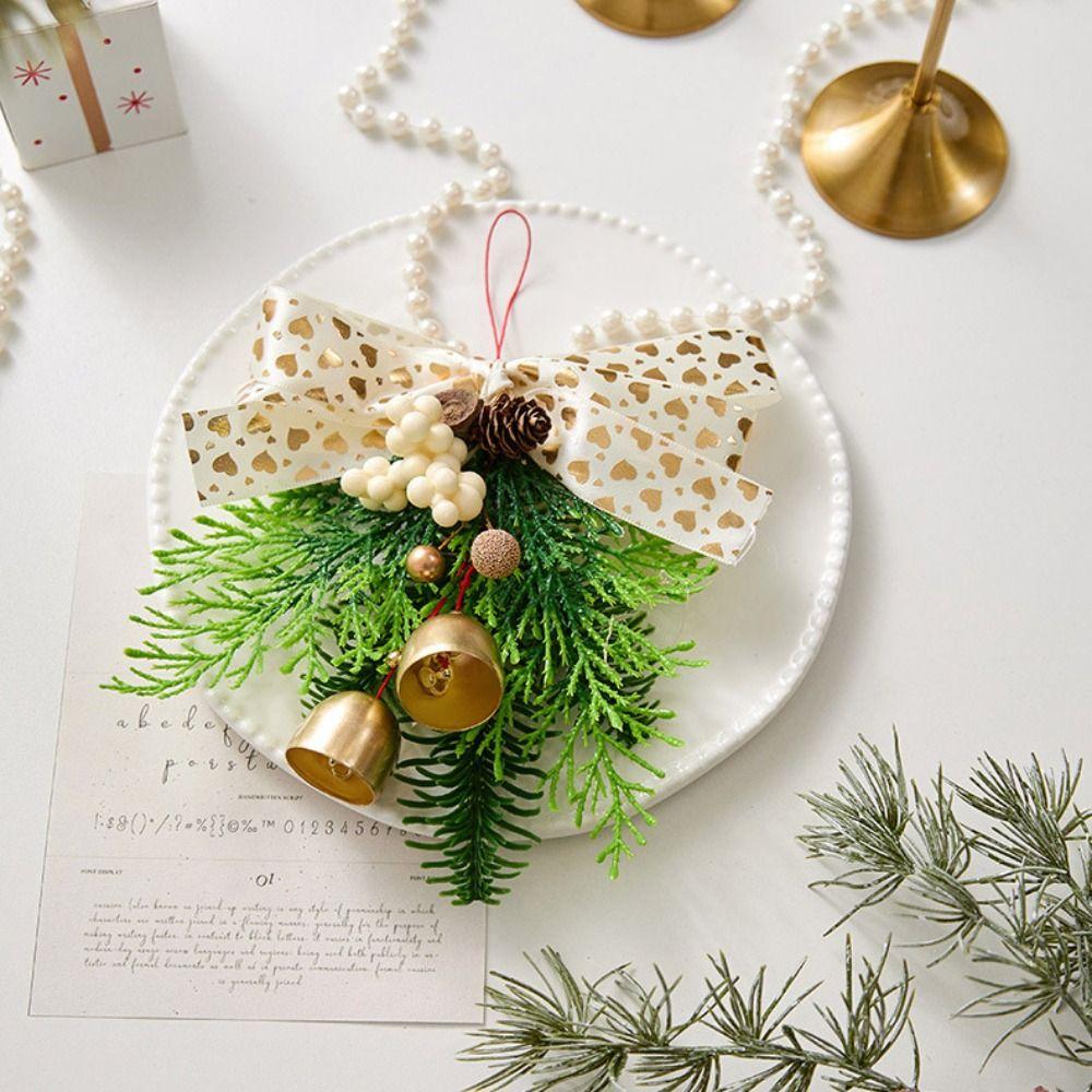 Fabric Red Velvet Bow Pendant Pine Cone Bell Christmas bell decoration Plastic Hanging Decoration Supplies