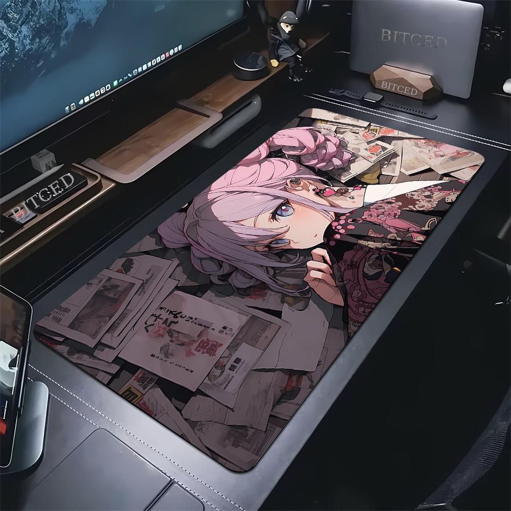 Large Gaming Mousepad Cute Anime Girls Locking Edge Keyboard Mouse Pad Gamer Non-Slip Computer Mouse Mat Kawaii Deskmat Carpet