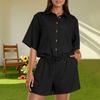Women's Fashion V-neck Jumpsuit Plaid Casual Short Sleeve Top Jumpsuit