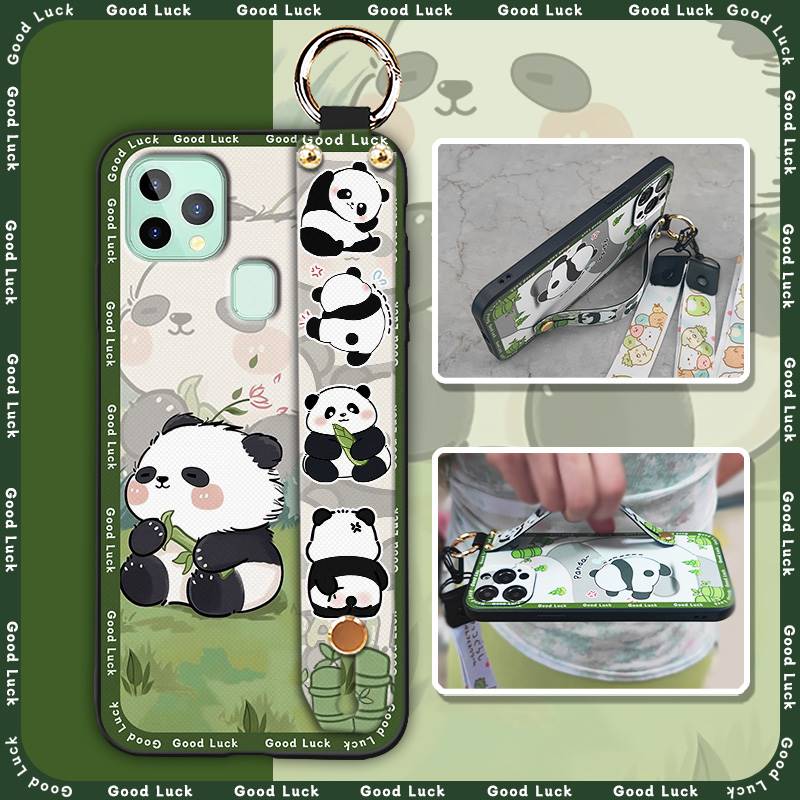 Silicone Protective Phone Case For Oukitel C22 Cartoon Wristband Fashion Design Anti-knock Panda Phone Holder Kickstand