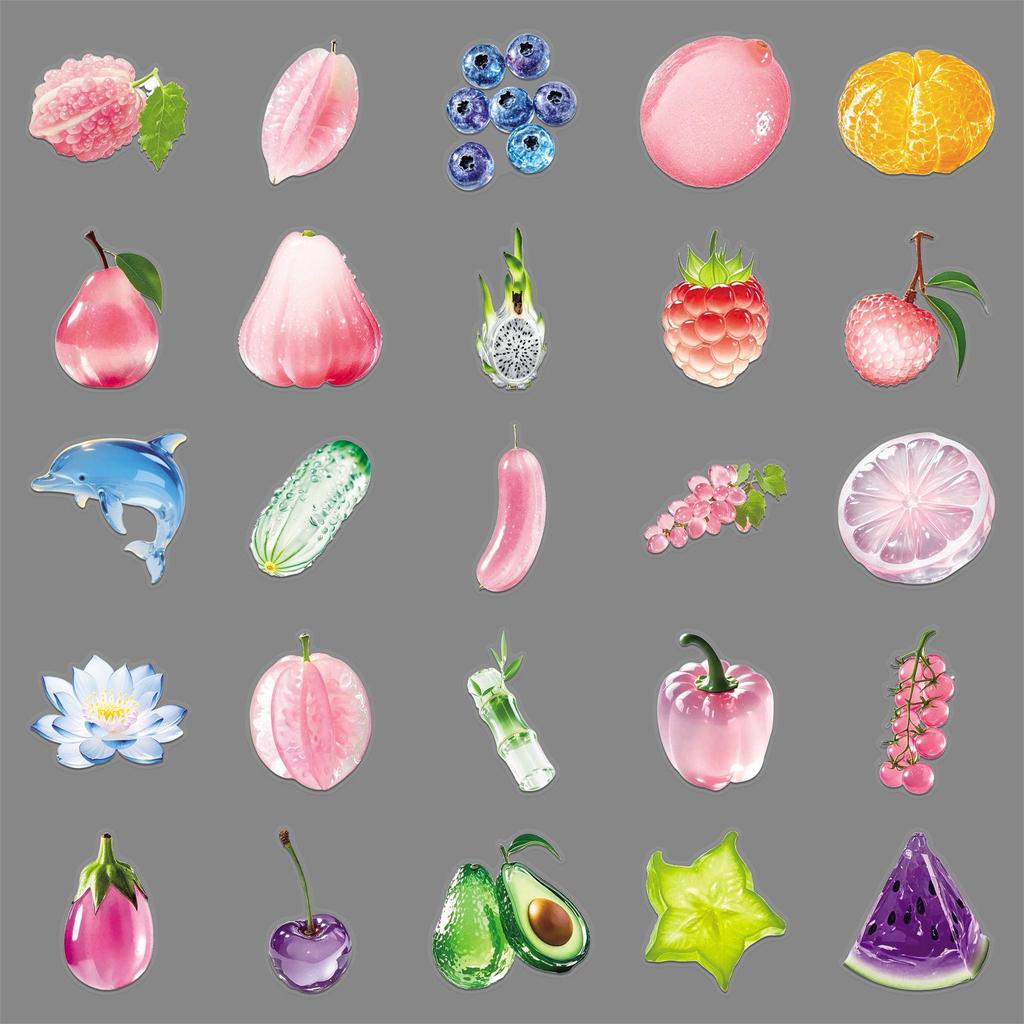 50PCS Clear Fruit Cartoon Stickers - Waterproof PET for DIY Notebook & Journal Decoration