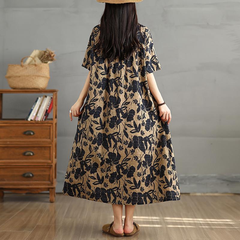 DIMANAF 2025 Women Plus Size Spring Summer Dress Casual Floral Dress Basic Vintage Loose Long Dress Maxi 9309