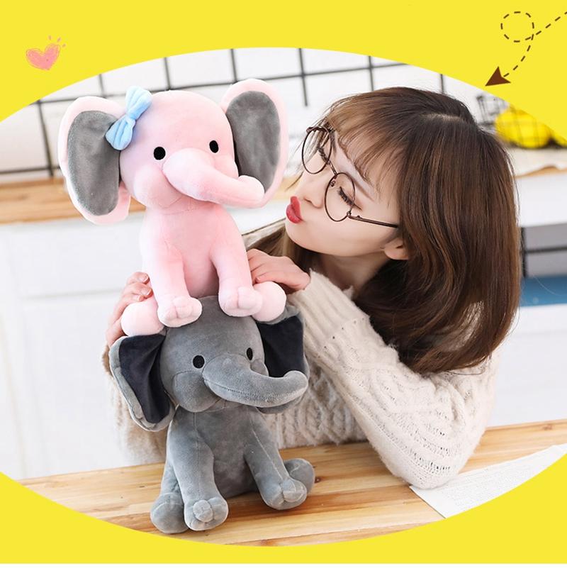 Peluche a forma di elefante grigio da 25 cm, animali kawaii, morbidi cuscini imbottiti per dormire, regali decorativi per la cameretta dei bambini