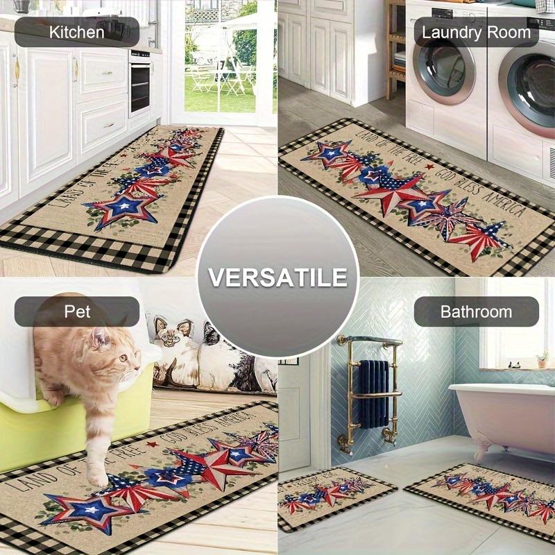 2PC American Patriotic Stars Stripes Kitchen Floor Mat Non Slip Oil Proof Runner Rug Living Room Entryway Decor
