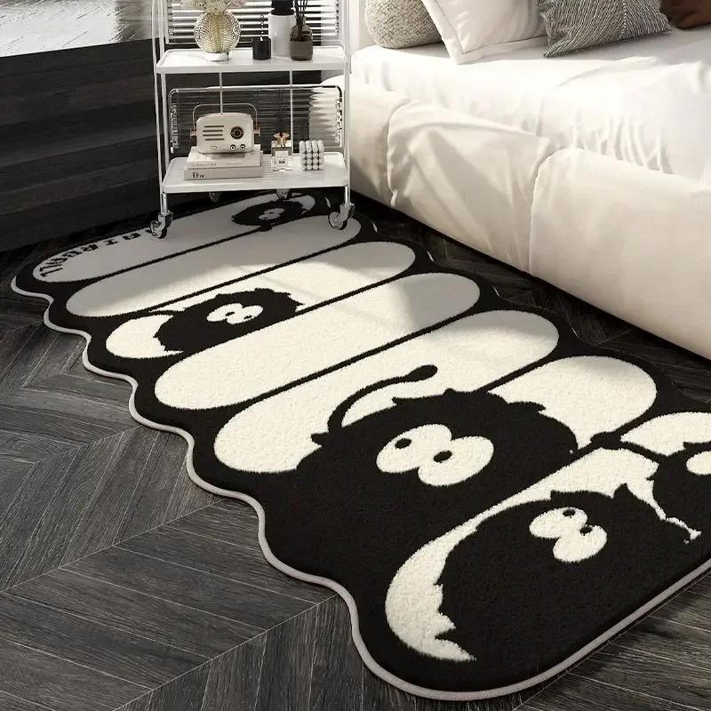 Cartoon Black and White Coal Balls Soft Fluffy Carpet Water Absorbent Non-slip Home Decorative Mat Living Room Bedroom Entry Mat