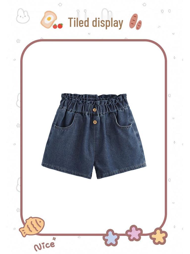Malwee Girls' Summer Jeans: European & American Style, Elastic Waist, Cute Design for Small To Medium Children
