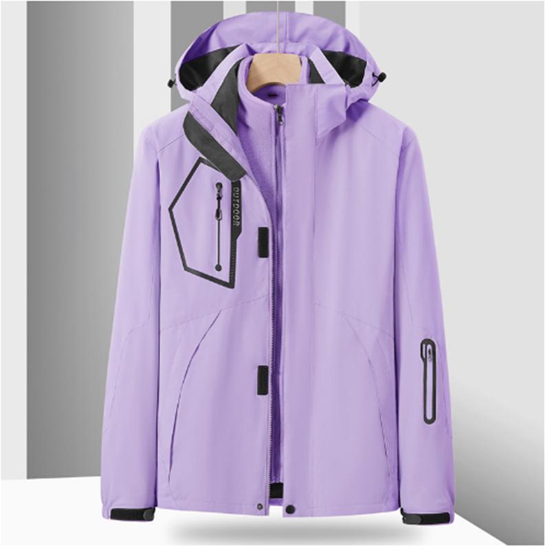 Unisex Windproof 3-in-1 Jacket, Couple Style with Detachable Liner, Two-Piece Set for Hiking, Plus Size Available