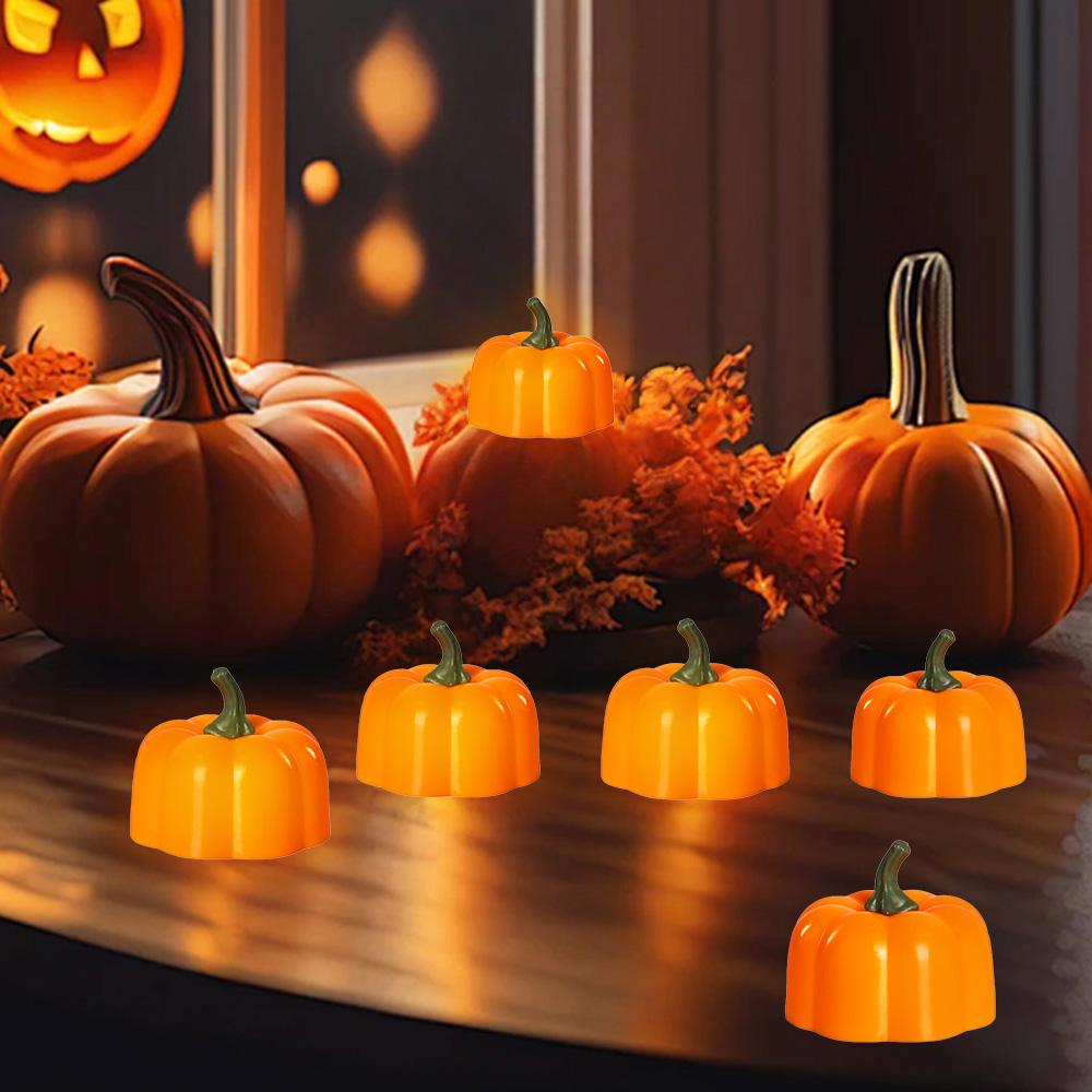 6pcs Pumpkin Candle Lights, LED Candles Tea Lights, Halloween Decoration Lights, Flameless Candles Lamp, Battery Candles Lights
