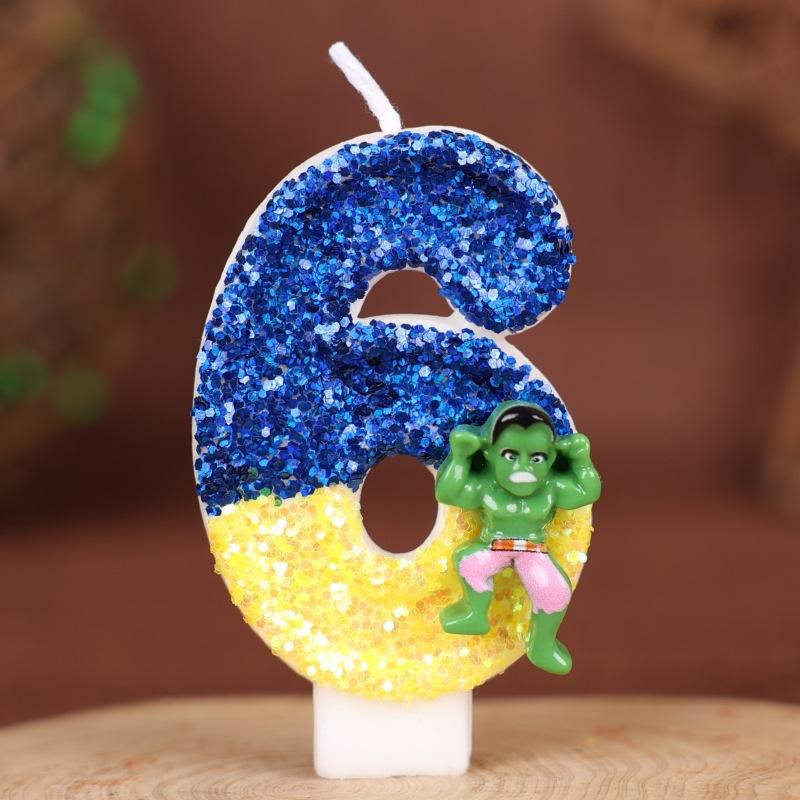 Cartoon Birthday Numbers Candle Cake Decoration Handmade Candles 0-9 Hulk