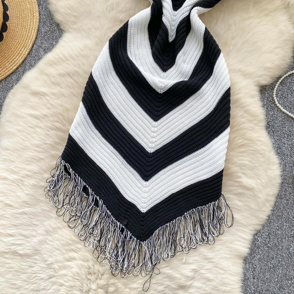 Summer Women Casual V-neck Sleeveless Knitted Tassel Striped Sweater Slim Bodycon Mini Short Sheath Dresses