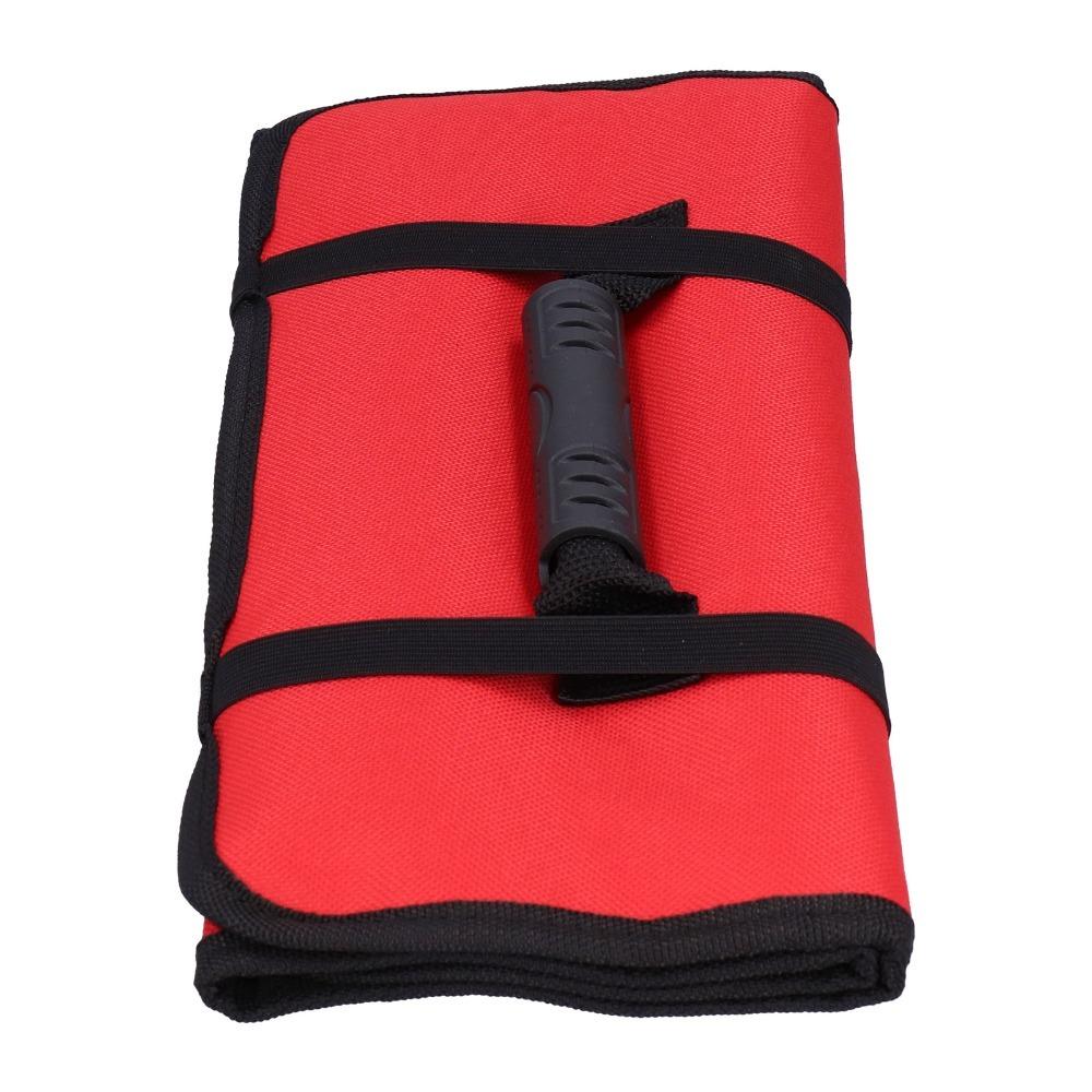 

Portable Reel Type Tool Bag 22 Pockets Tool Storage Bag Durable Wrench Roll Up Bag Plumber красный
