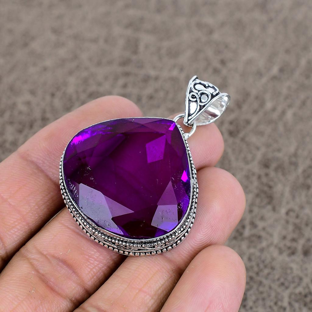 Pink Amethyst Gemstone Handmade 925 Sterling Silver Jewelry Pendant 1.97" KKG-32