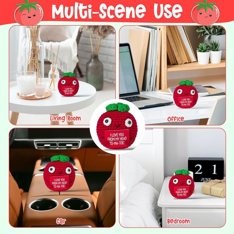 1/3Pcs Positive Energy Knitted Tomato Handmade Doll With Card Funny Crochet Room Decoration Frend's Gifts
