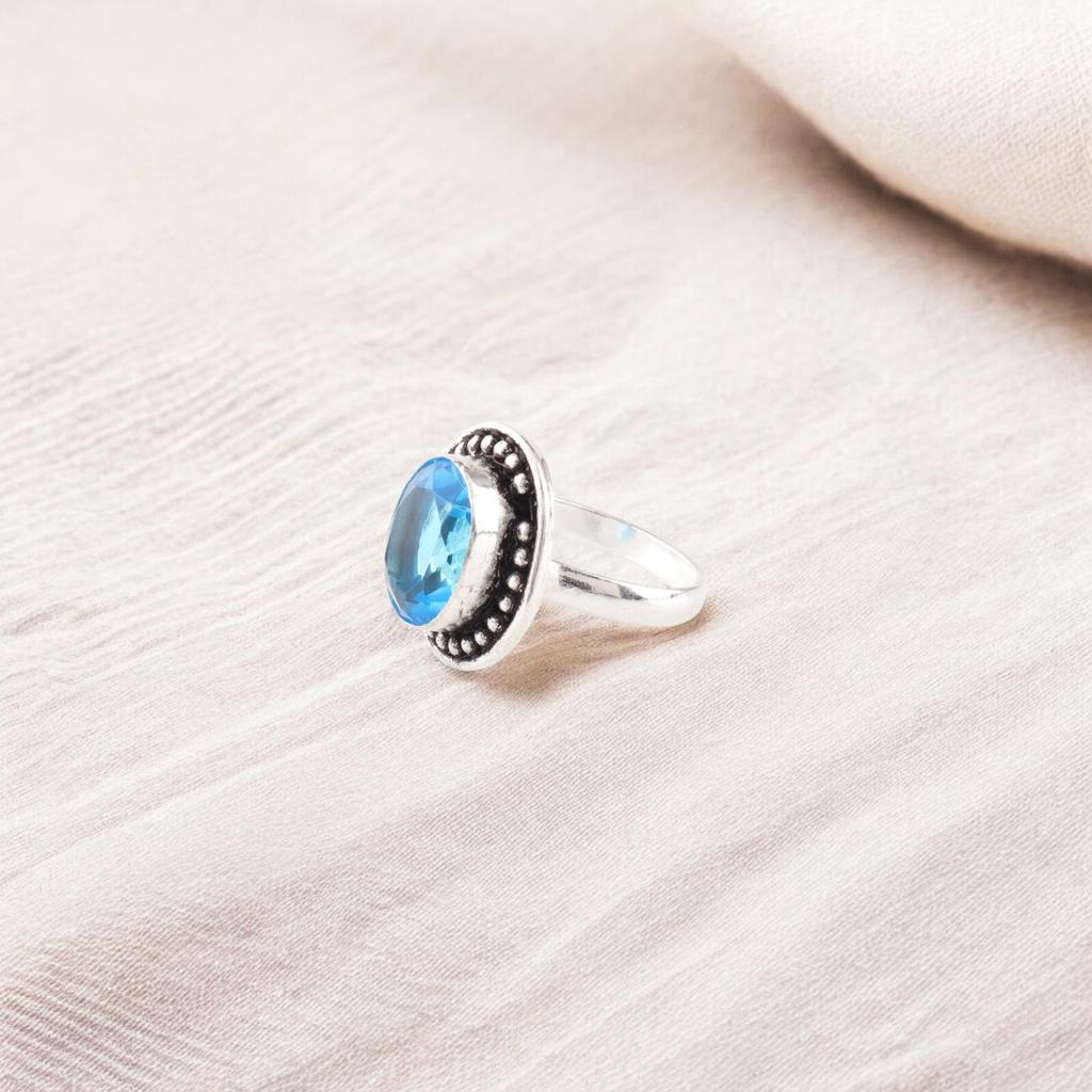 Swiss Blue Topaz Gemstone 925 Sterling Silver Jewelry Handmade Ring Gift For Mom RR-62-7