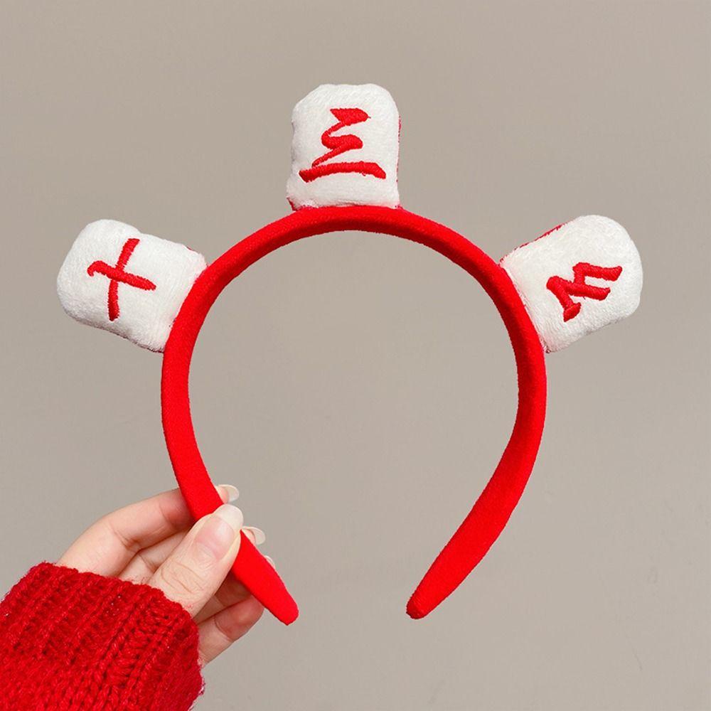 Chinese Characters Happy New Year Plush Hair Hoop Korean Head Wrap Mahjong Headband Women Hairband