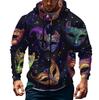 Men's Sports Casual Fleece Hoodie Carnival Print Hoodie Cardigan Zipper Multi-pocket Hoodie Coat