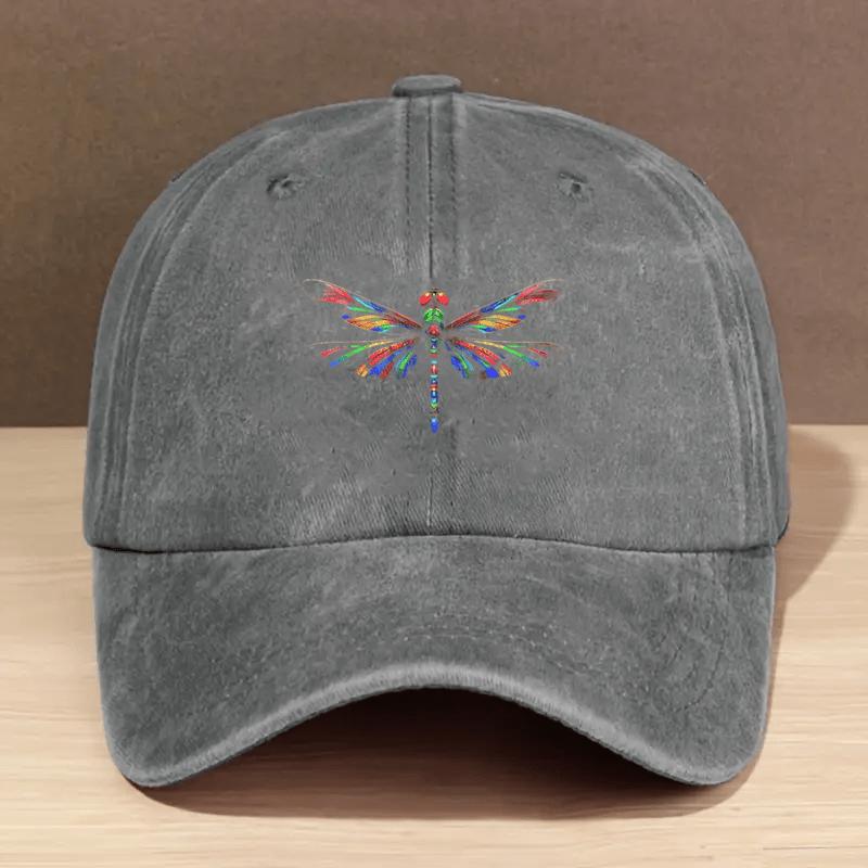 Colorful Dragonfly Baseball Cap Distressed Washed Print Adjustable Casual Cap for Outdoor Adventurers