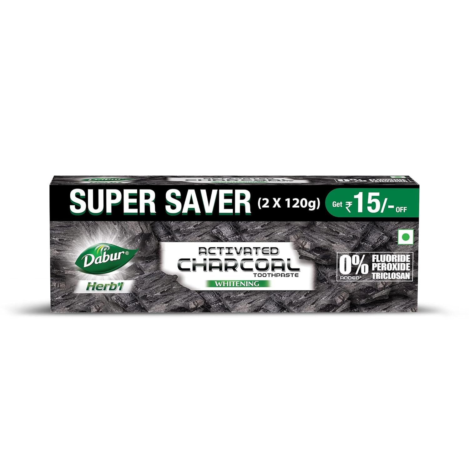 

Зубная паста Dabur Herb L с активированным углем 240 г Упаковка из 2 шт. | Отбеливающий черный гель | Без фтора Формула с мятной свежестью для удаления зубного налета и пятен
